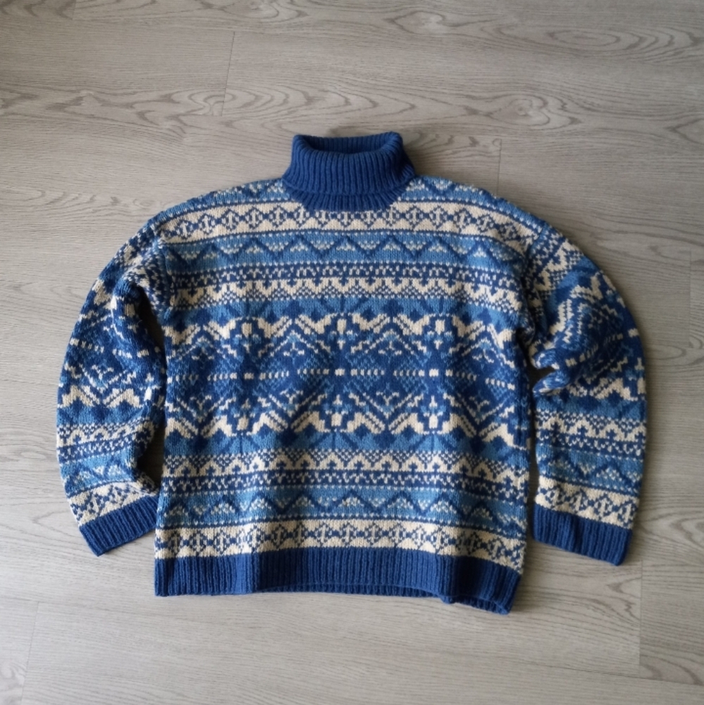 Vintage Polo Ralph Lauren Hand Knit Nordic Fair Isle Turtleneck Sweater